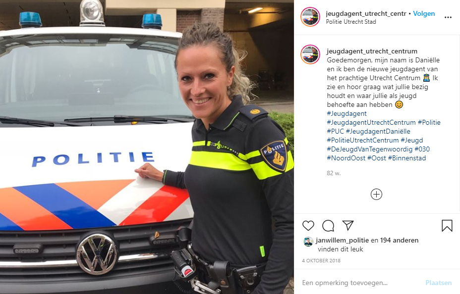 Jeugdagent Daniëlle Hop stelt zich voor op Instagram