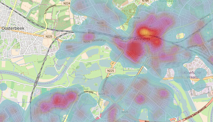 Kaart met data van Arnhem