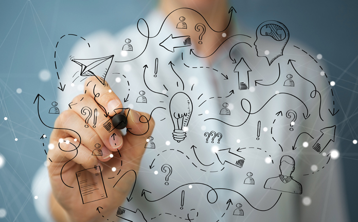 Iemand maakt ingewikkelde tekening op glas