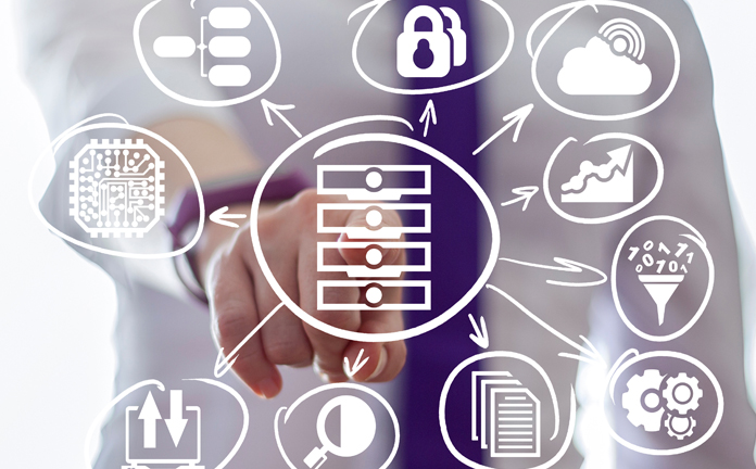 Tekening op glas met verschillende laatjes waar iets in zit