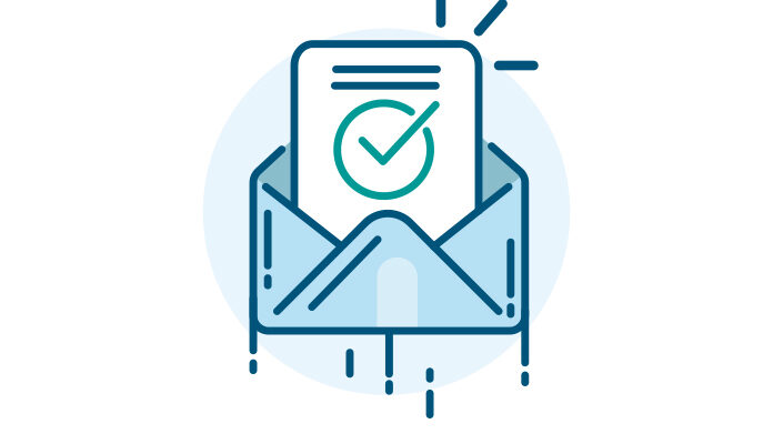 Illustratie van brief in envelop met op de brief een vinkje