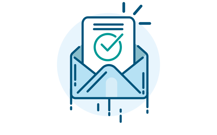 Illustratie van brief in envelop met op de brief een vinkje