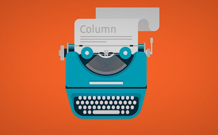 Afbeelding van typemachine waarop een column wordt geschreven