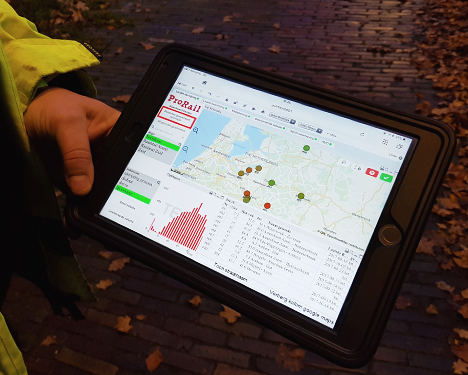 Incidentenbestrijder en boa Ivo Engels  controleert spoorwegovergang