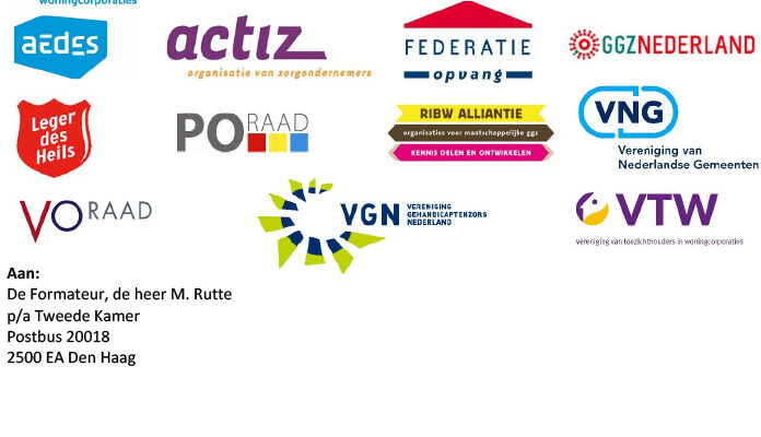 Logo's van elf organisaties in de zorg, en onderwijs en huisvesting