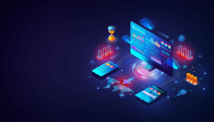 Grafische afbeelding met computer en telefoons