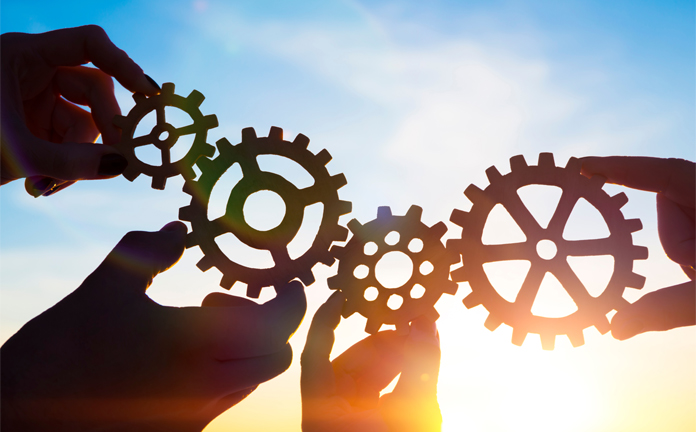 Tandwielen die in elkaar grijpen