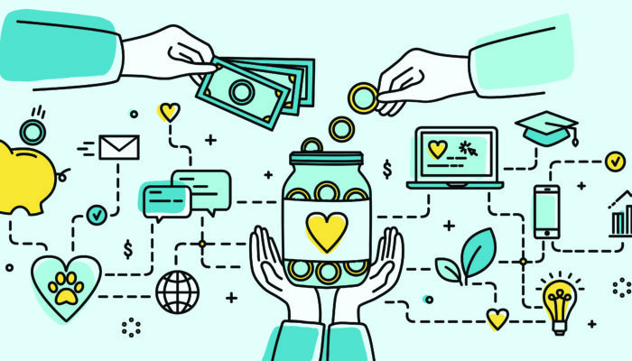 Illustratie van het geven van geld aan een goed doel