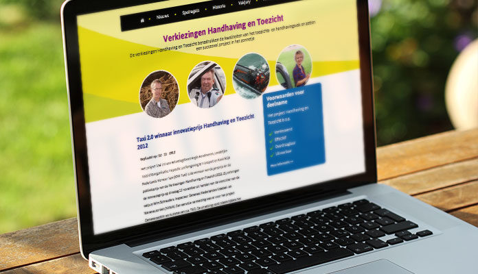 Laptopscherm met de tekst Verkiezingen Handhaving en ToeZicht