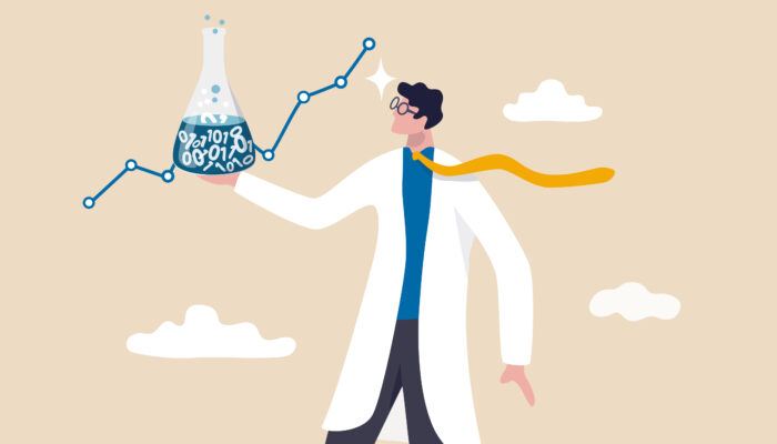 Afbeelding van onderzoeker met experiment