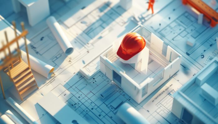 Bouwtekening met bouwhelm