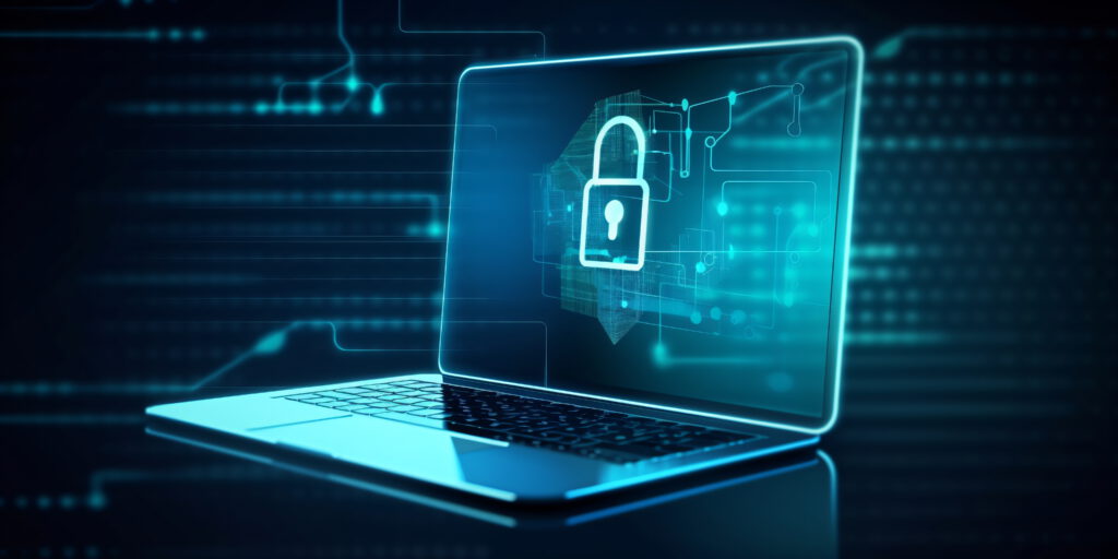 Laptop met op het beeld een icoon met slotje