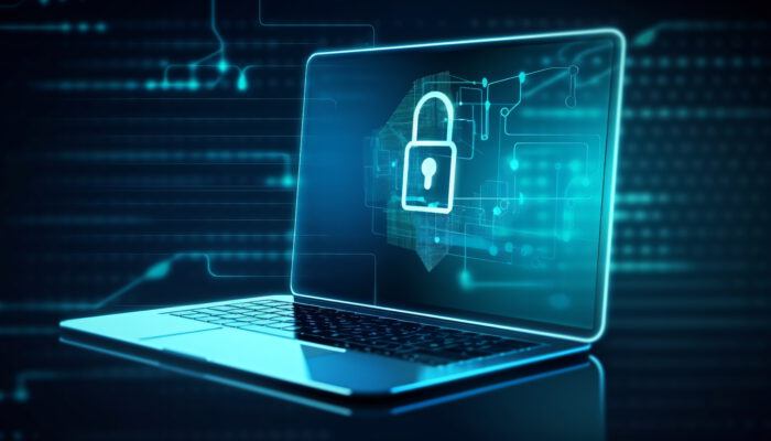 Laptop met op het beeld een icoon met slotje