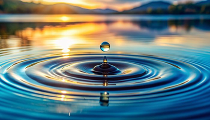 Druppel in water geeft rimpeling