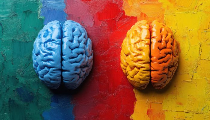 Neurodiversiteit afgebeeld met verschillende kleuren hersenen